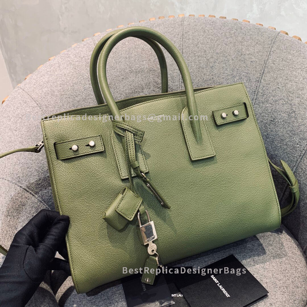 Saint Laurent Classic Sac De Jour Small In Grained Leather Green SHW 464960